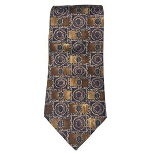 Bill Blass Mens Silk Tie‎ Geometric Pattern Brown Blue Avant Garde